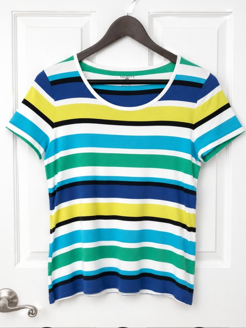 Jones New York Sport Blue Green Striped Sporty Tee Sz MedP